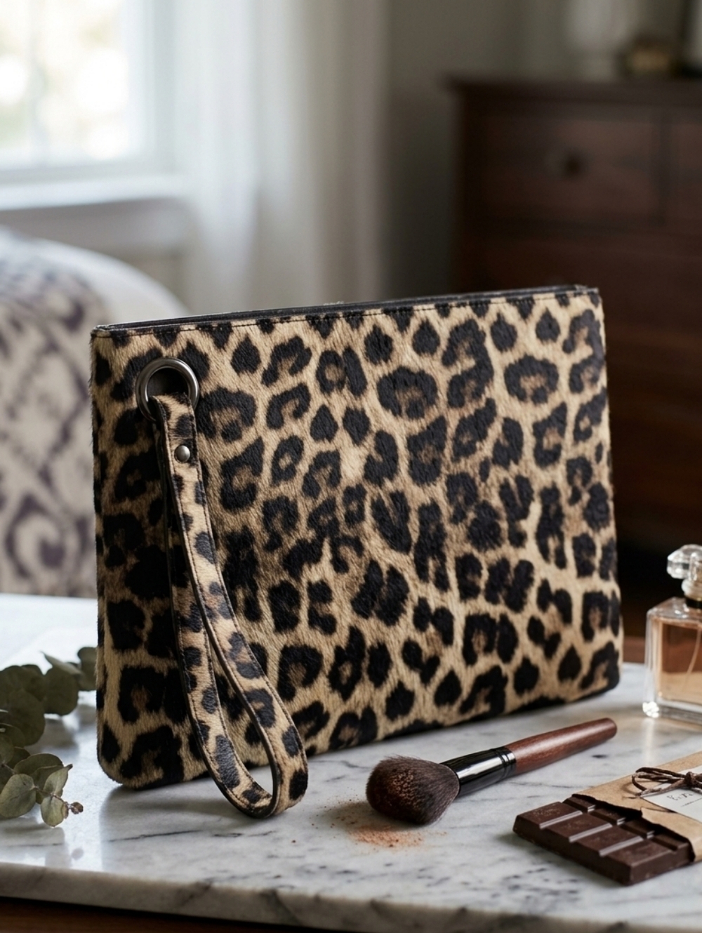 On the Prowl Stylish Wristlet Pouch with Leopard Print Zipper Top Like New